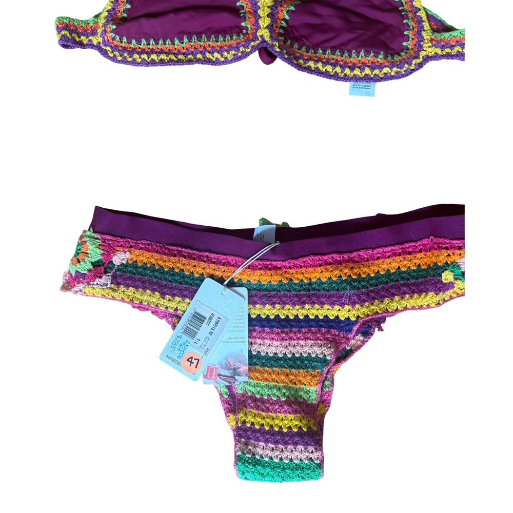 Agua Bendita NWT B. Punto Crochet Bikini Set Rainbow Chevron Multicolor Size L - Picture 4 of 13